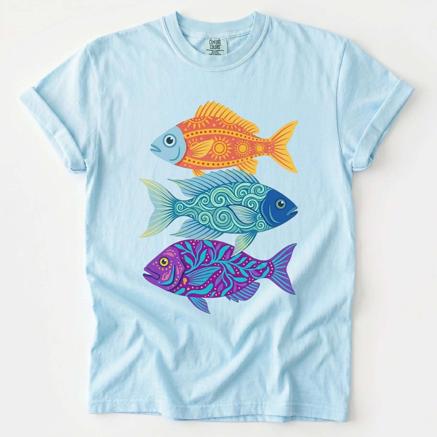 Folk Art Fish Trio Vintage Washed T-Shirt