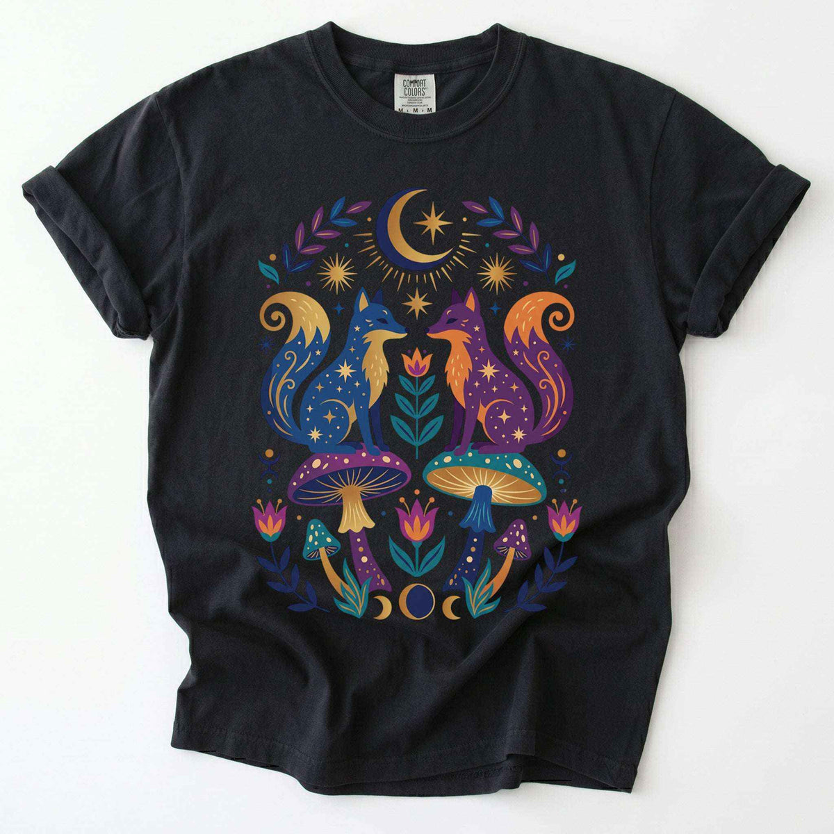 Folk Art Foxes & Mushroom Vintage Washed T-Shirt