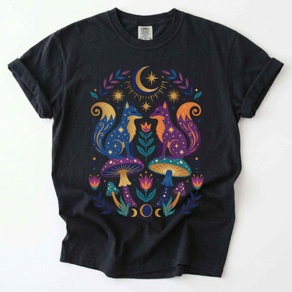 Folk Art Foxes & Mushroom Vintage Washed T-Shirt