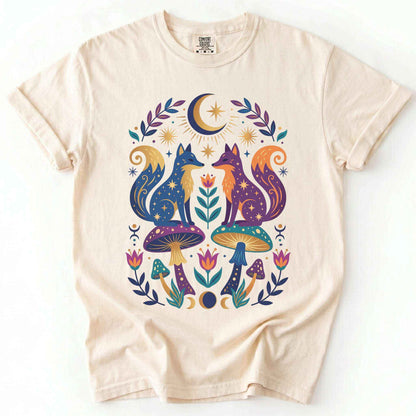 Folk Art Foxes & Mushroom Vintage Washed T-Shirt
