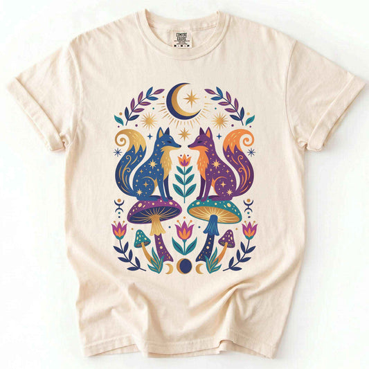 Folk Art Foxes & Mushroom Vintage Washed T-Shirt
