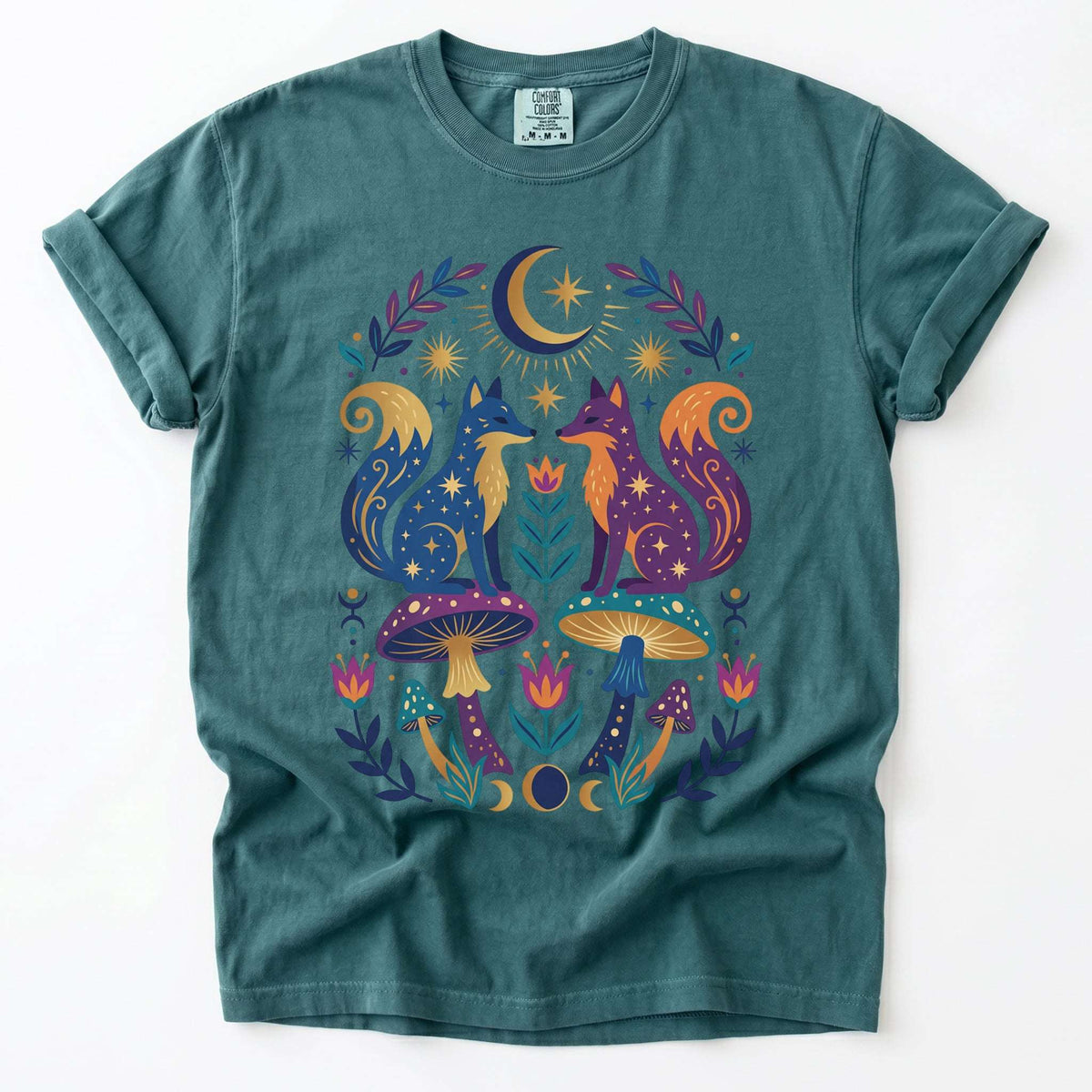 Folk Art Foxes & Mushroom Vintage Washed T-Shirt