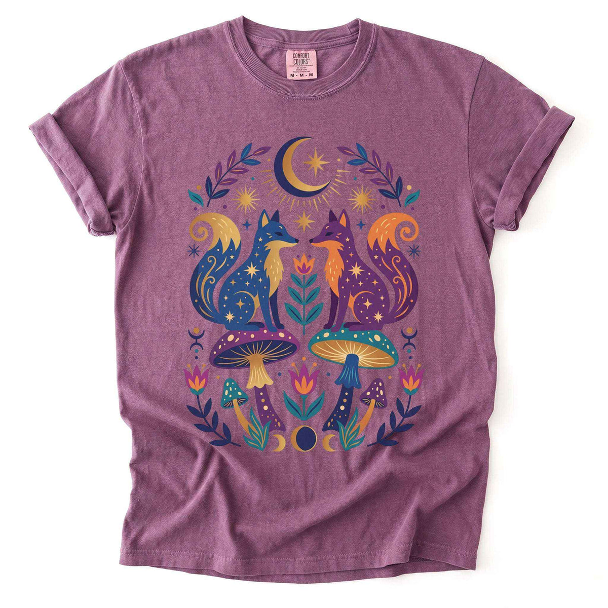 Folk Art Foxes & Mushroom Vintage Washed T-Shirt