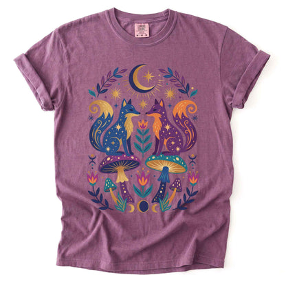 Folk Art Foxes & Mushroom Vintage Washed T-Shirt