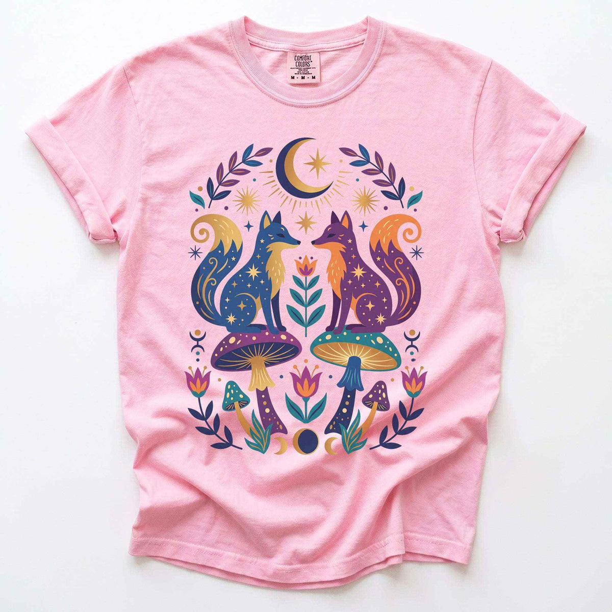 Folk Art Foxes & Mushroom Vintage Washed T-Shirt