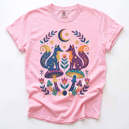 Folk Art Foxes & Mushroom Vintage Washed T-Shirt