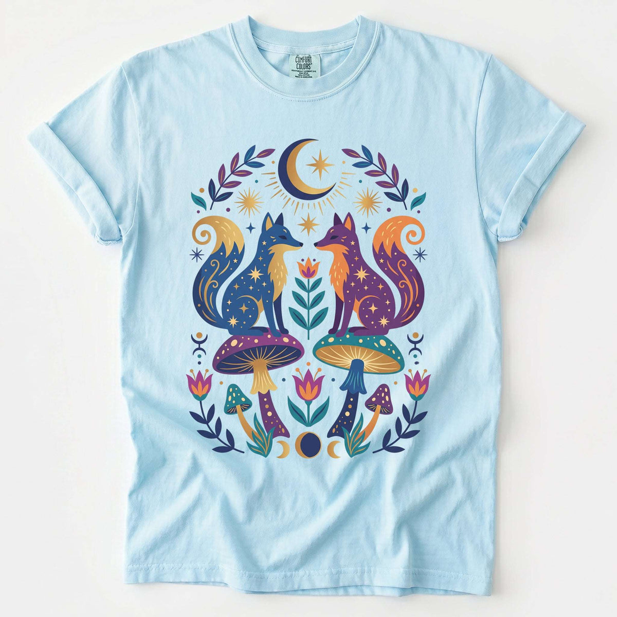 Folk Art Foxes & Mushroom Vintage Washed T-Shirt