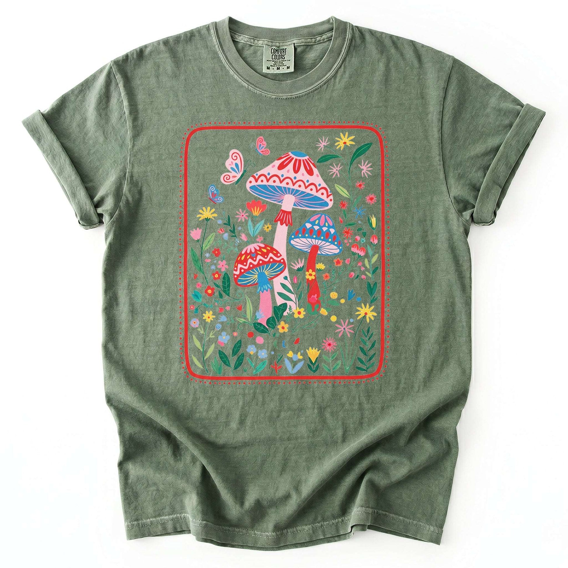 Folk Art Mushroom Vintage Washed T-Shirt