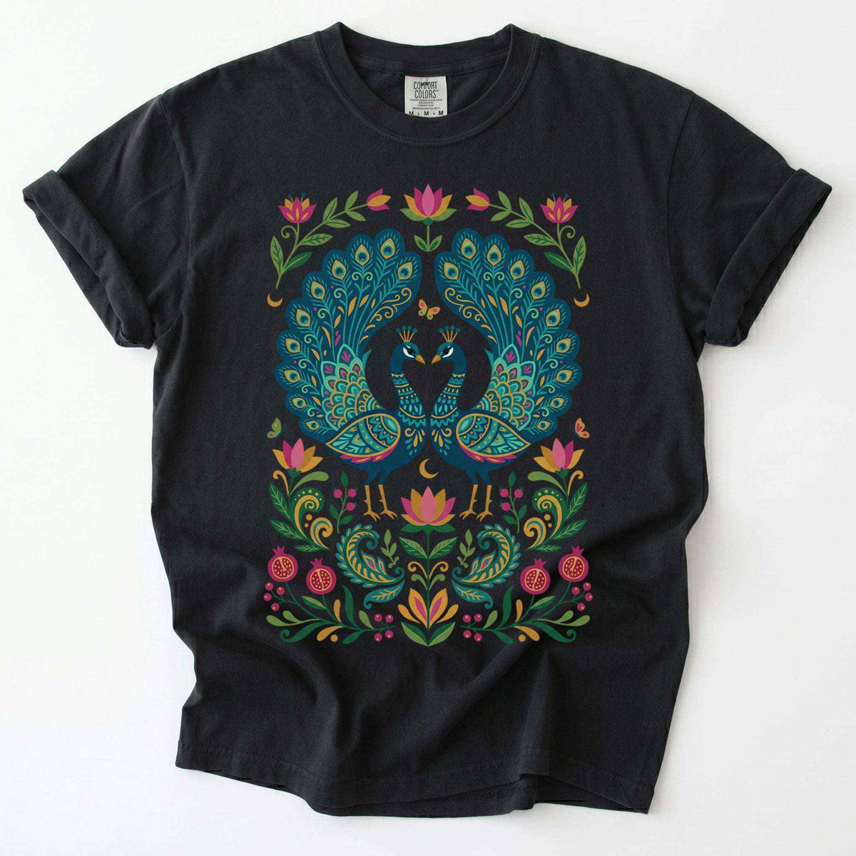 Folk Art Peacocks Vintage Washed T-Shirt
