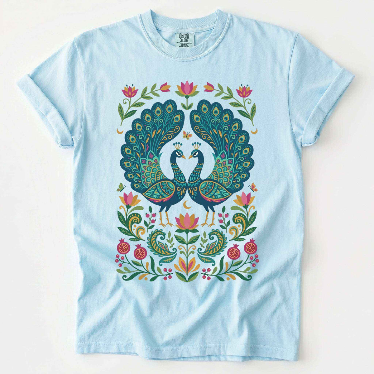 Folk Art Peacocks Vintage Washed T-Shirt