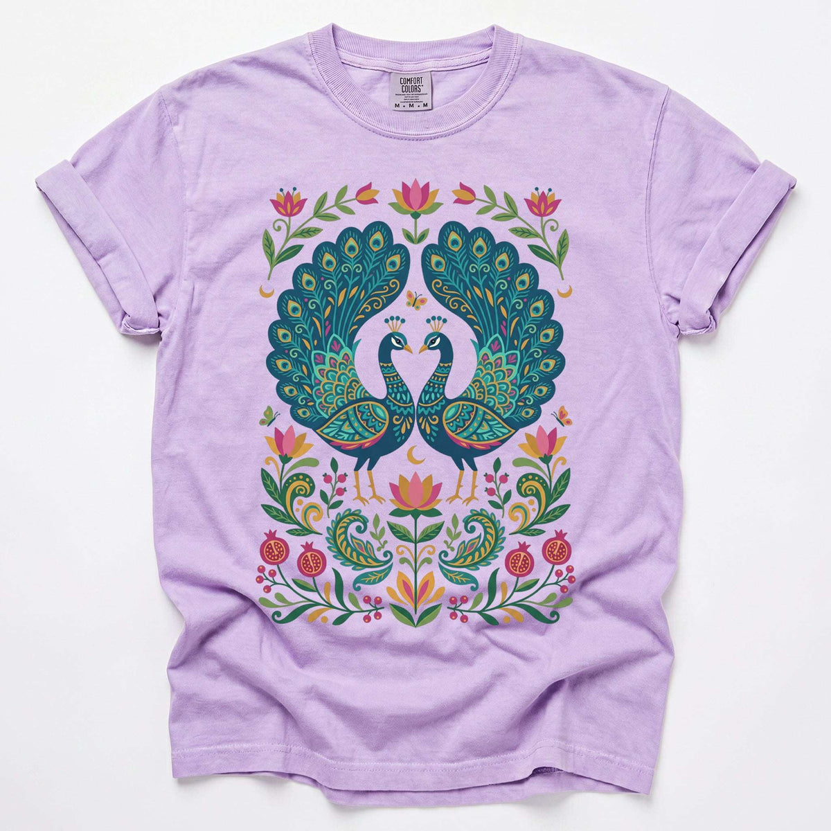 Folk Art Peacocks Vintage Washed T-Shirt