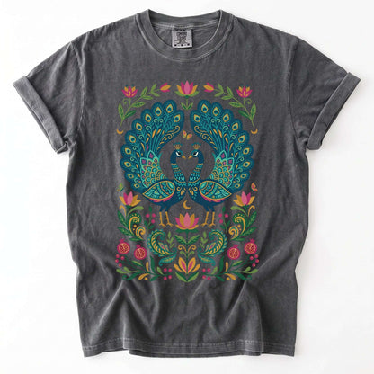 Folk Art Peacocks Vintage Washed T-Shirt