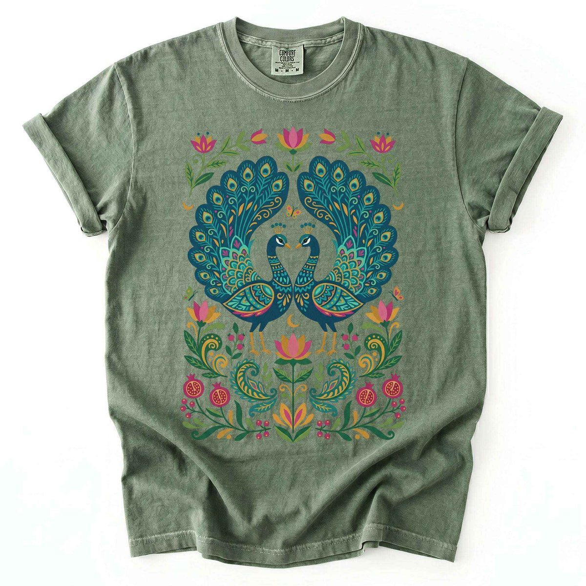 Folk Art Peacocks Vintage Washed T-Shirt