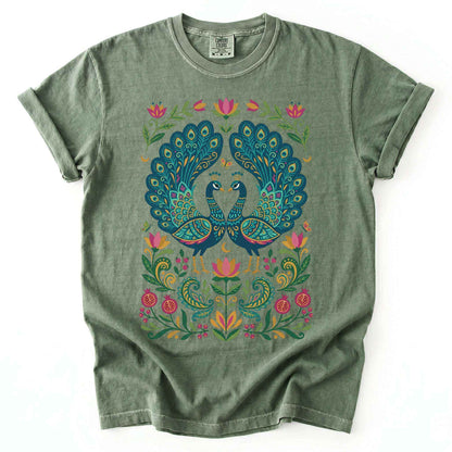 Folk Art Peacocks Vintage Washed T-Shirt