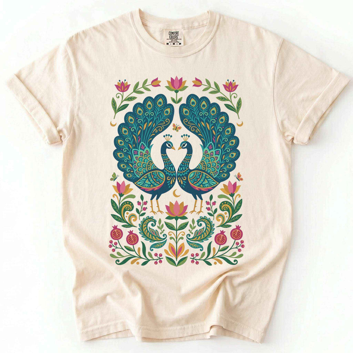 Folk Art Peacocks Vintage Washed T-Shirt