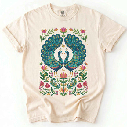 Folk Art Peacocks Vintage Washed T-Shirt