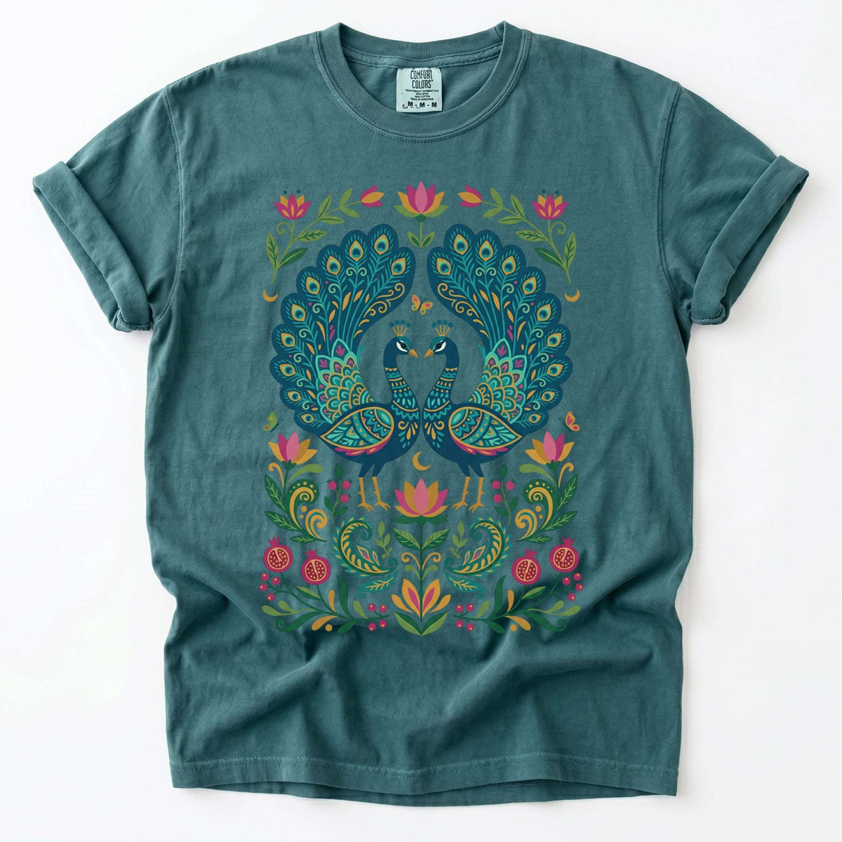 Folk Art Peacocks Vintage Washed T-Shirt