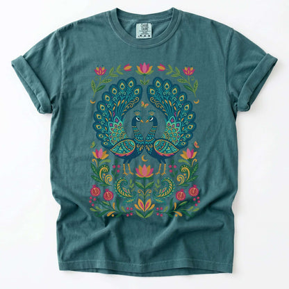 Folk Art Peacocks Vintage Washed T-Shirt