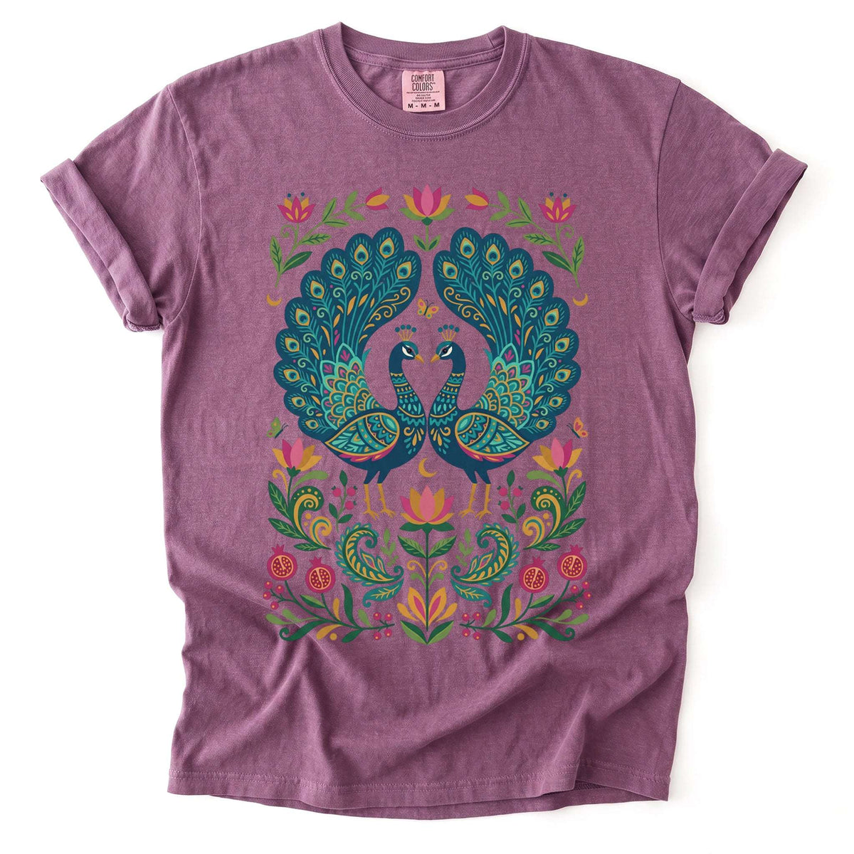 Folk Art Peacocks Vintage Washed T-Shirt