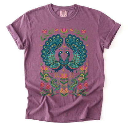 Folk Art Peacocks Vintage Washed T-Shirt