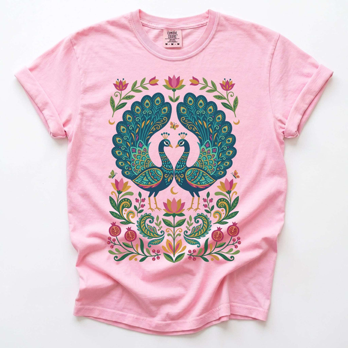 Folk Art Peacocks Vintage Washed T-Shirt