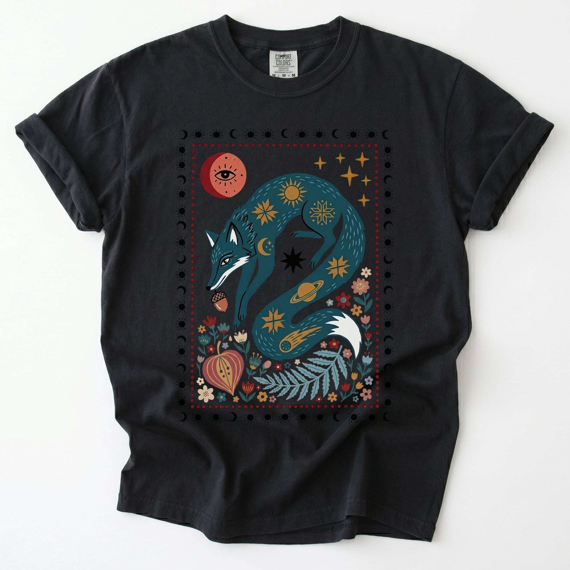 Folk Art Celestial Fox Vintage Washed T-Shirt