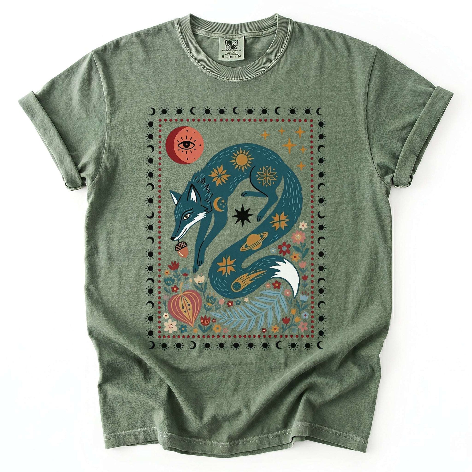 Folk Art Celestial Fox Vintage Washed T-Shirt