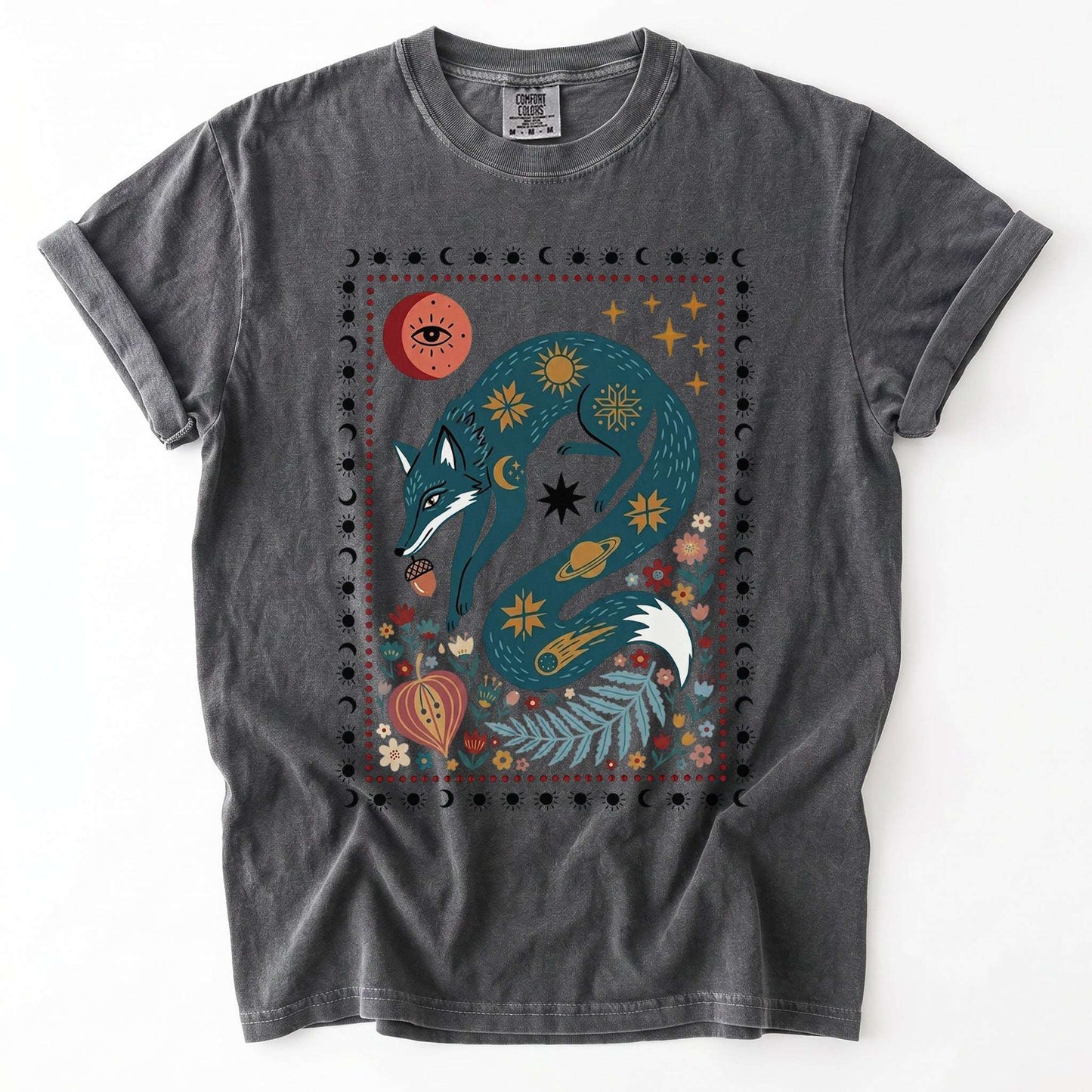 Folk Art Celestial Fox Vintage Washed T-Shirt