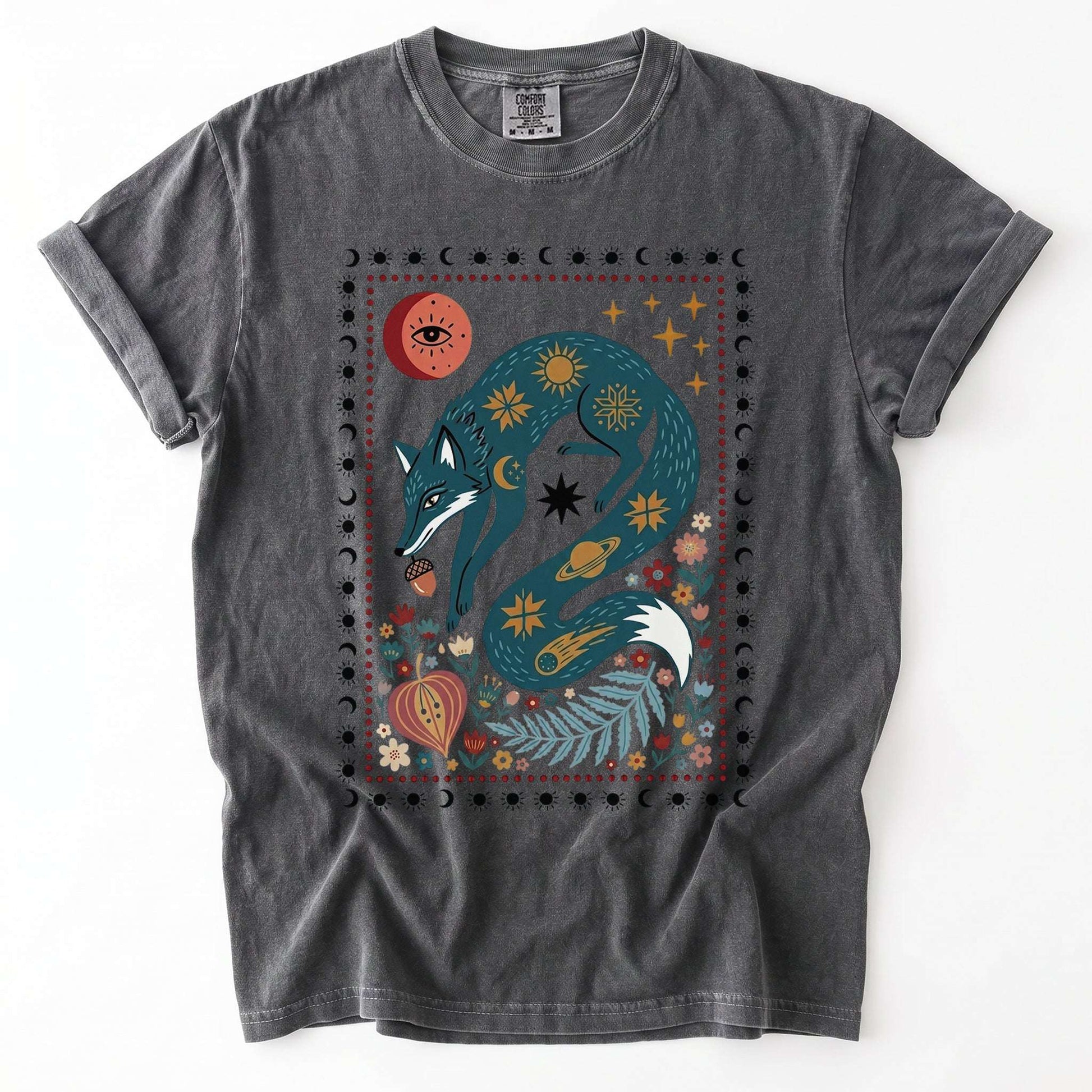 Folk Art Celestial Fox Vintage Washed T-Shirt
