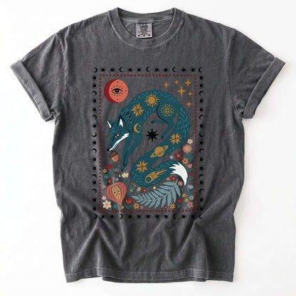 Folk Art Celestial Fox Vintage Washed T-Shirt