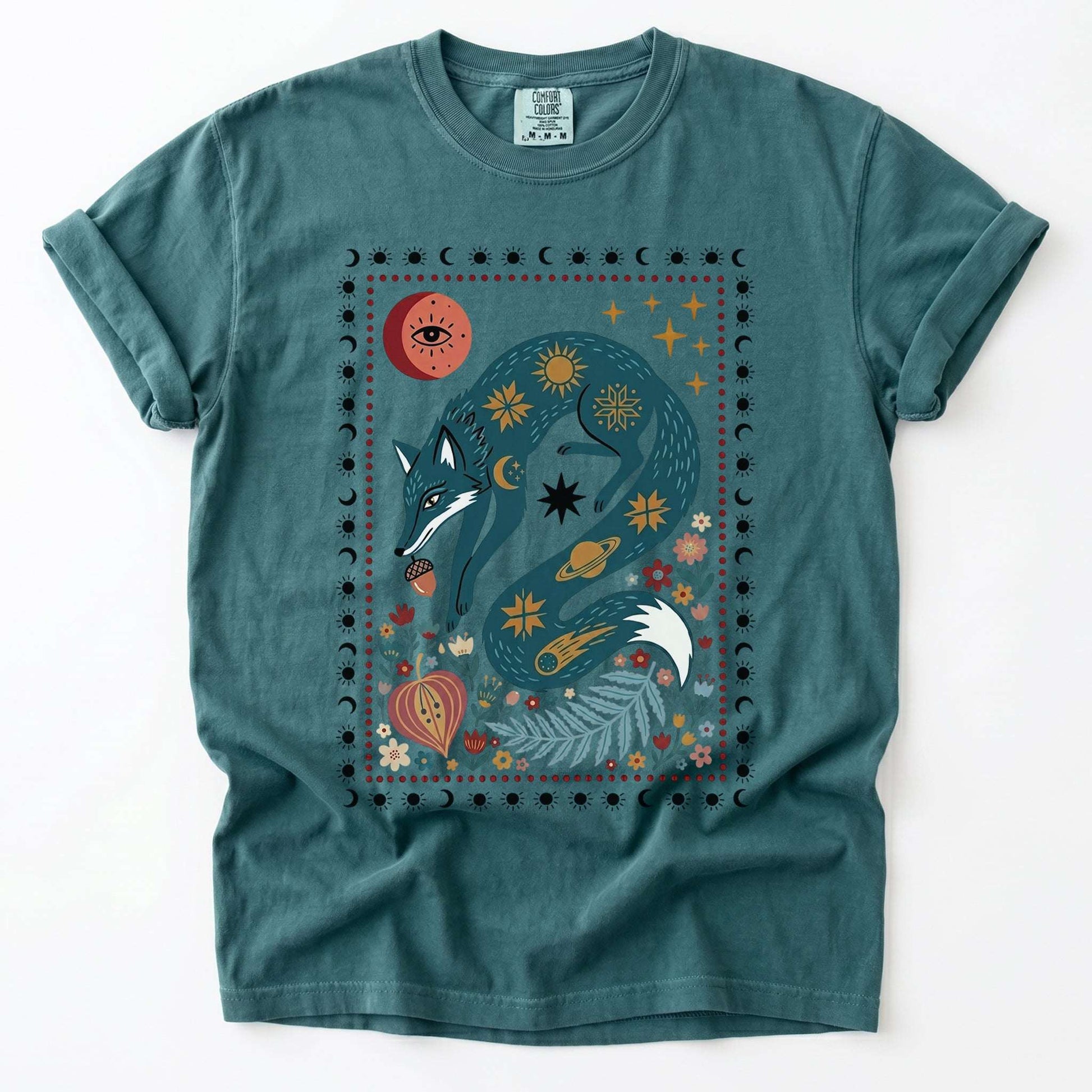 Folk Art Celestial Fox Vintage Washed T-Shirt