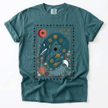 Folk Art Celestial Fox Vintage Washed T-Shirt