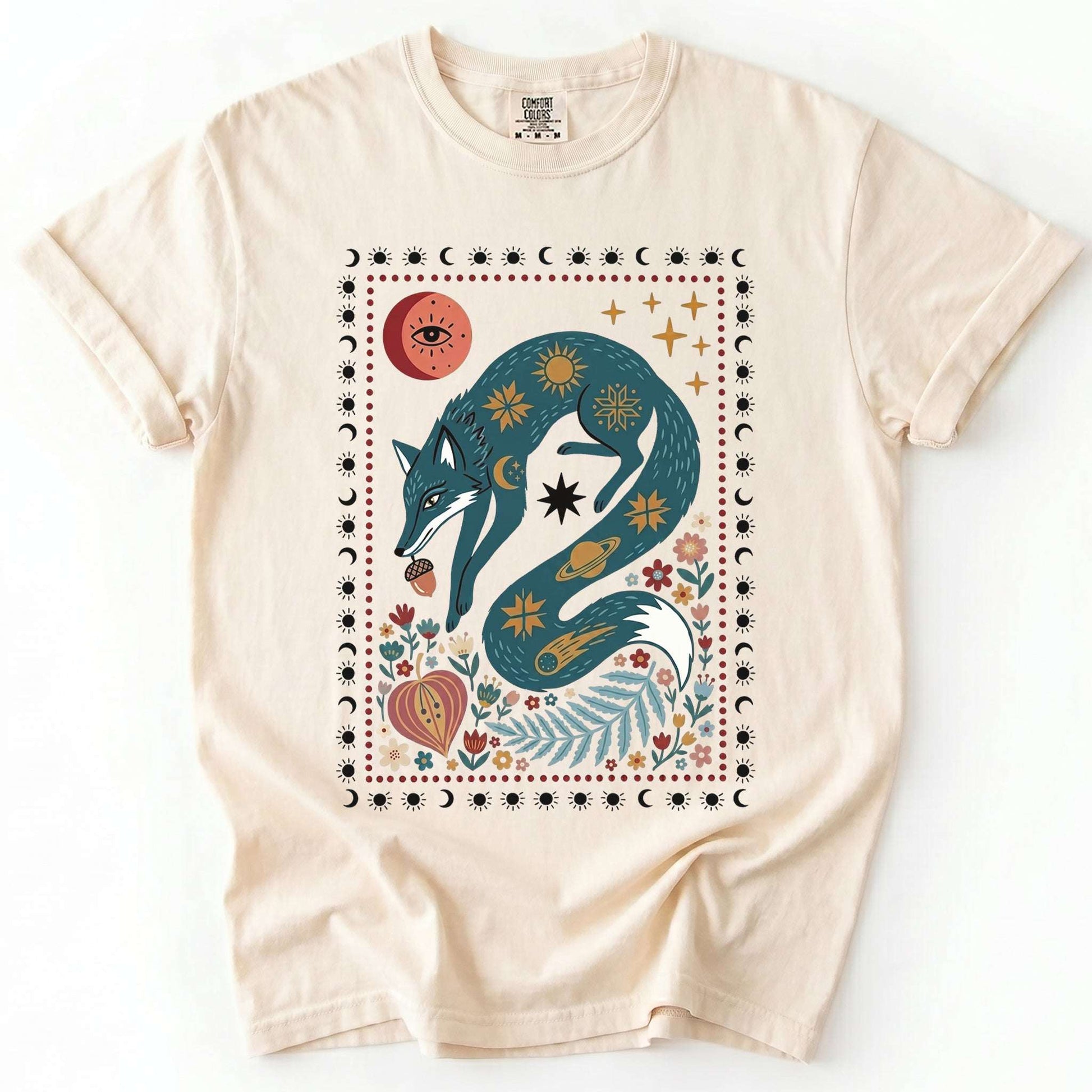 Folk Art Celestial Fox Vintage Washed T-Shirt
