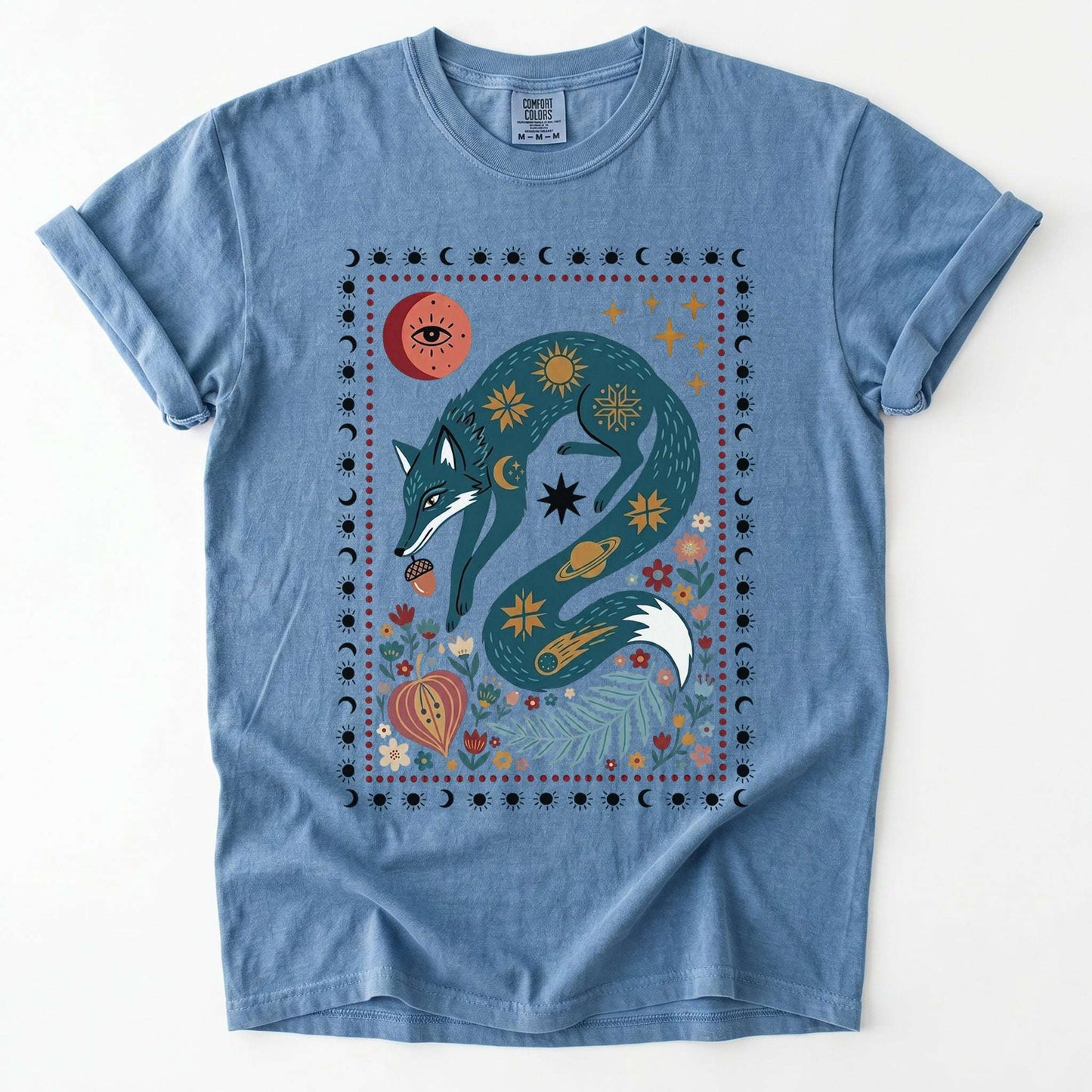 Folk Art Celestial Fox Vintage Washed T-Shirt