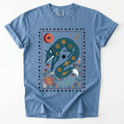 Folk Art Celestial Fox Vintage Washed T-Shirt