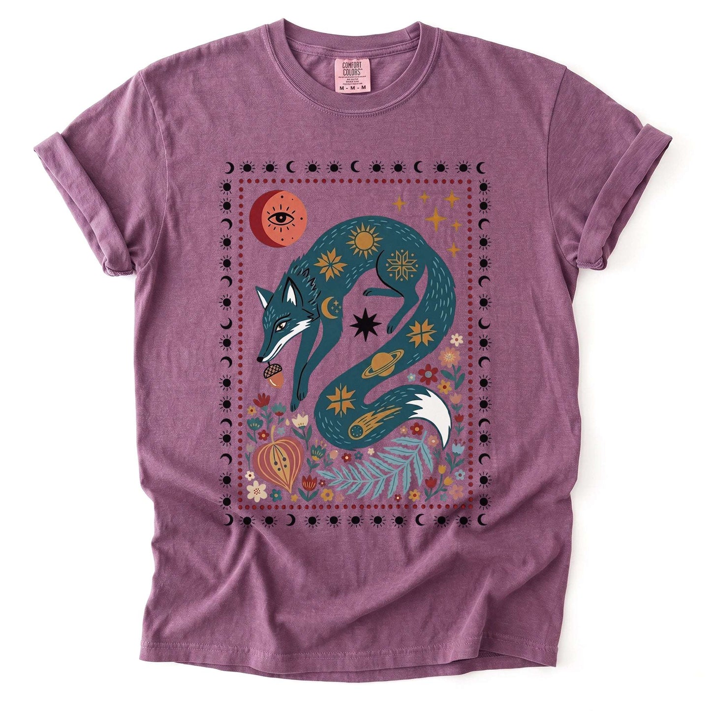 Folk Art Celestial Fox Vintage Washed T-Shirt