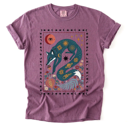Folk Art Celestial Fox Vintage Washed T-Shirt