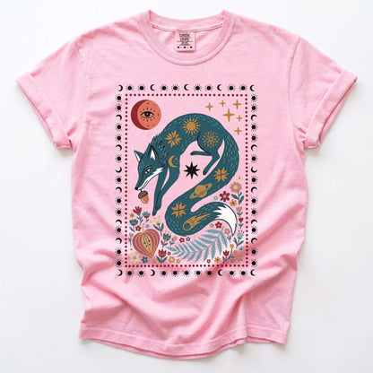 Folk Art Celestial Fox Vintage Washed T-Shirt