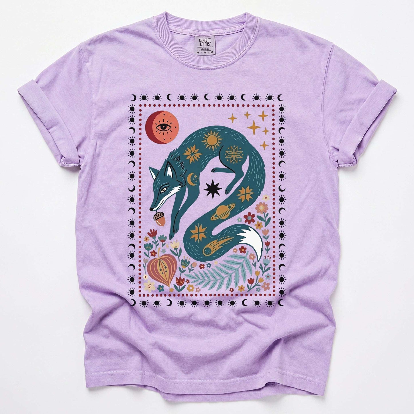 Folk Art Celestial Fox Vintage Washed T-Shirt