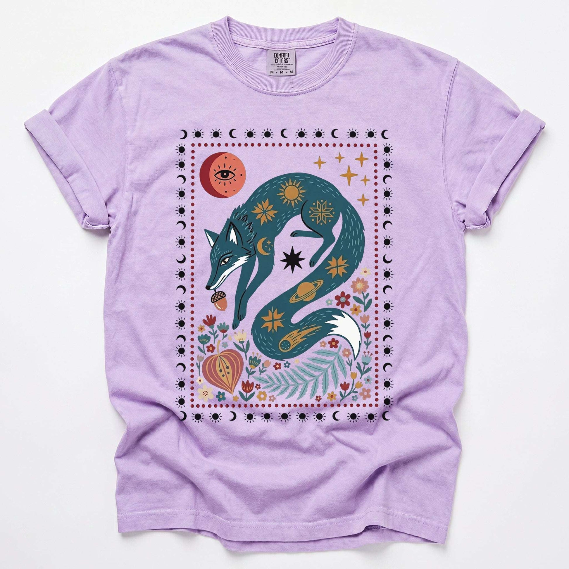 Folk Art Celestial Fox Vintage Washed T-Shirt