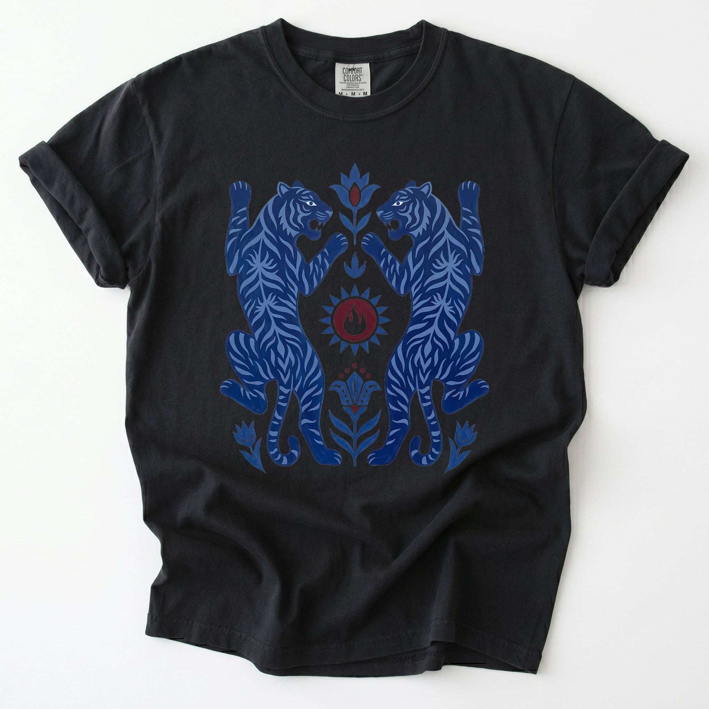 Folk Art Mirror Tigers Vintage Washed T-Shirt