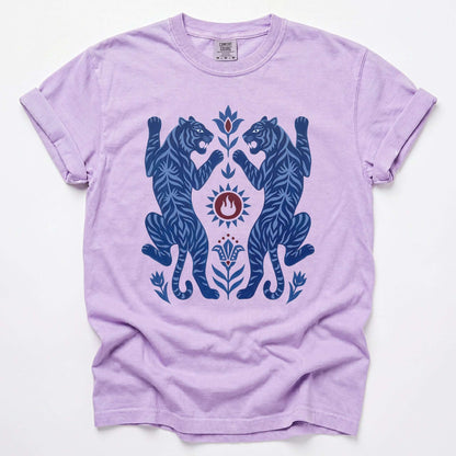 Folk Art Mirror Tigers Vintage Washed T-Shirt