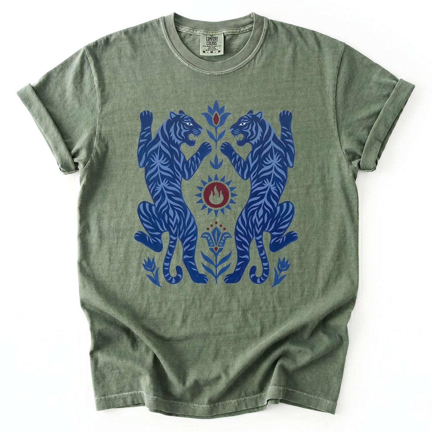 Folk Art Mirror Tigers Vintage Washed T-Shirt