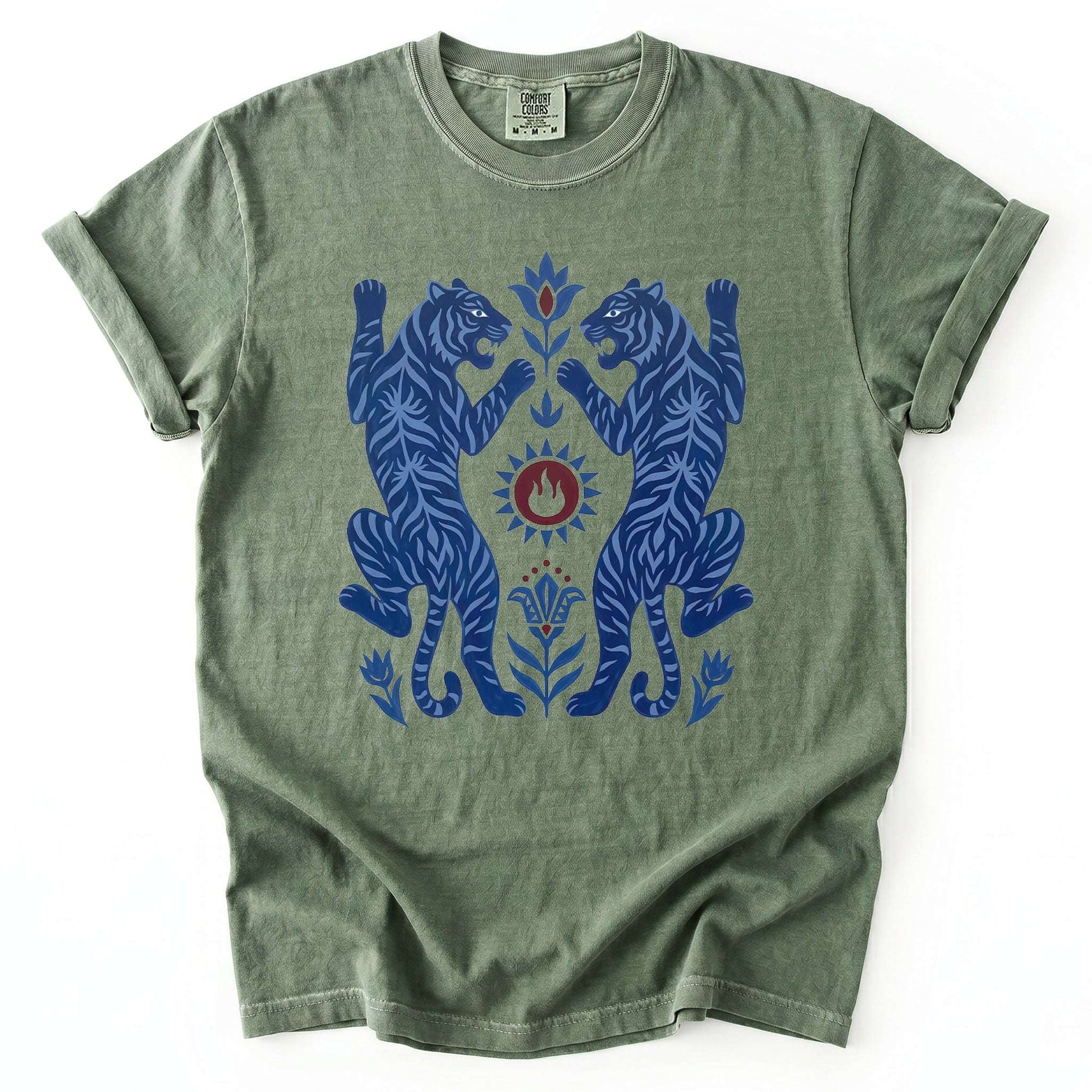 Folk Art Mirror Tigers Vintage Washed T-Shirt