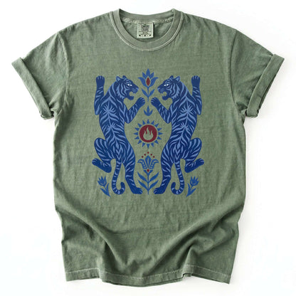 Folk Art Mirror Tigers Vintage Washed T-Shirt