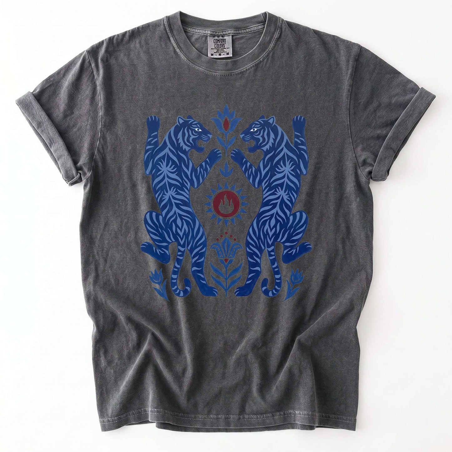 Folk Art Mirror Tigers Vintage Washed T-Shirt