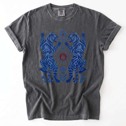 Folk Art Mirror Tigers Vintage Washed T-Shirt