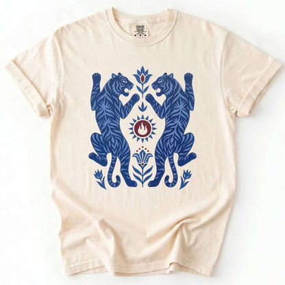 Folk Art Mirror Tigers Vintage Washed T-Shirt