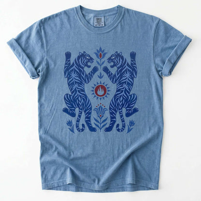 Folk Art Mirror Tigers Vintage Washed T-Shirt