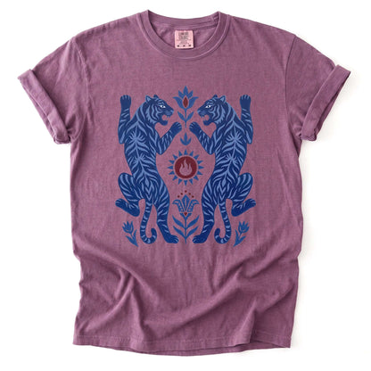 Folk Art Mirror Tigers Vintage Washed T-Shirt